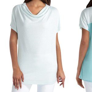 Striped Cowl Neck Mixed Media Top by H HALSTON